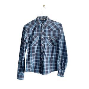 Salt Valley Western Mens Shirt Pearl Snap Up Long Sleeved Blue Plaid S